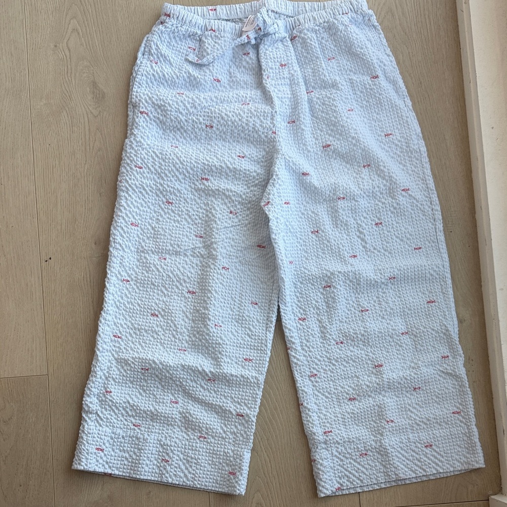 Auden White Seersucker Lounge Pants with Pink Fish Print